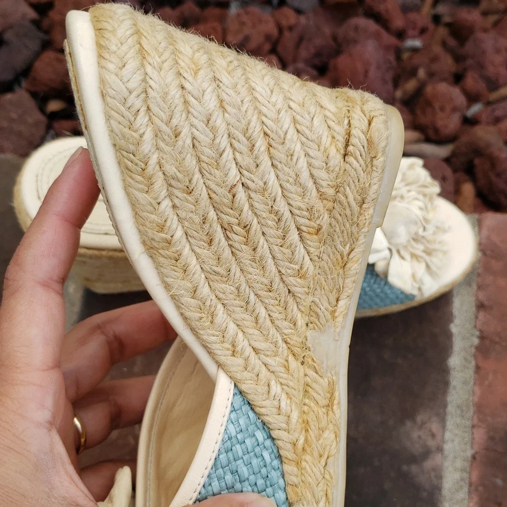 Vintage Celine Espadrille Floral Leather Wedge Sandal Size 36 Luxury Bohemian